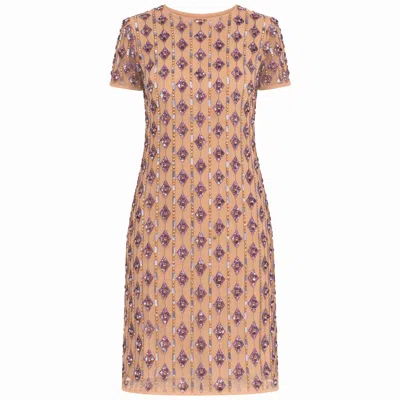 Mac Duggal Women's Neutrals Embellished Short Sleeve Shift Dress In Pink