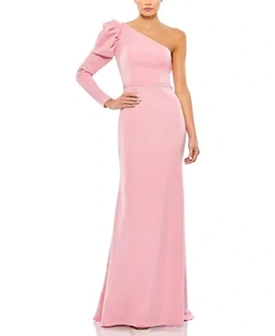 Mac Duggal One Shoulder Puff Sleeve Gown In Rose Pink