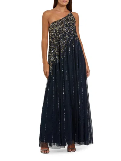 Mac Duggal One Shoulder Embellished Trapeze A Line Gown In Black