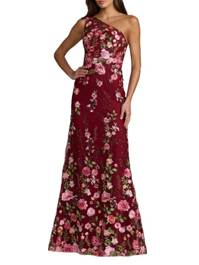Mac Duggal Women's One-shoulder Floral Embroidered Gown In Burgundy