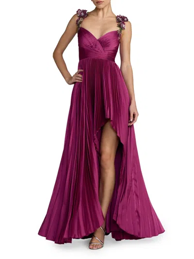 Mac Duggal Women's Petite Charmeuse Floral Strap A-line Gown In Purple