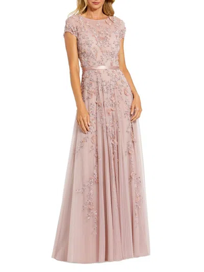 Mac Duggal Petite Floral Embellished Cap Sleeve Gown In Pink