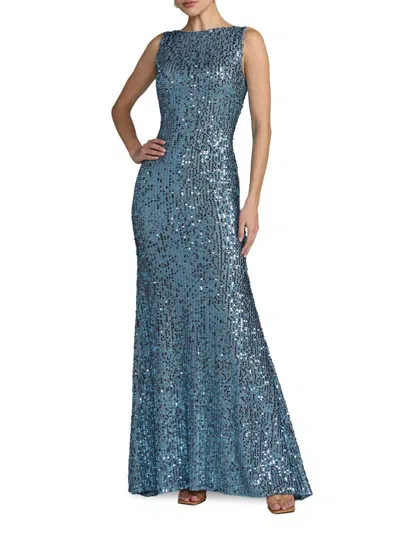 Mac Duggal Women's Petite Sequined Cowlback Gown In Blue