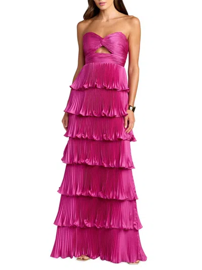 Mac Duggal Petite Pleated Charmeuse Strapless Tiered Ruffle Gown In Pink