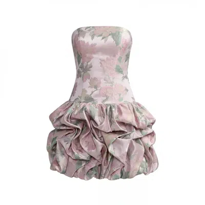 Mac Duggal Brocade Bubble Hem Skirt Strapless Mini Dress In Pink