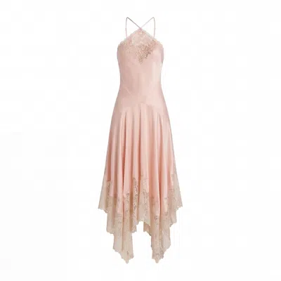 Mac Duggal Women's Pink Lace Trim Handkerchief Midi Dress