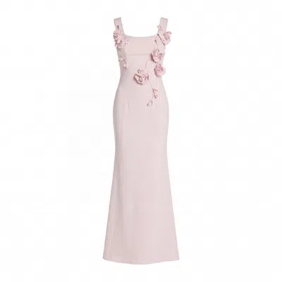Crepe Sleeveless Column Gown With Floral Detail In Neutral from Wolf & Badger