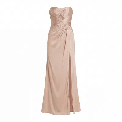 Mac Duggal Strapless Charmeuse Wrap Gown With Cutout Detail In Neutral