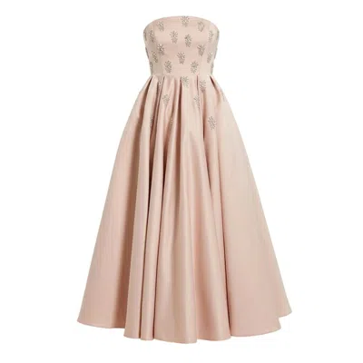 Mac Duggal Crystal Embellished Strapless Satin A-line Dress In Pink