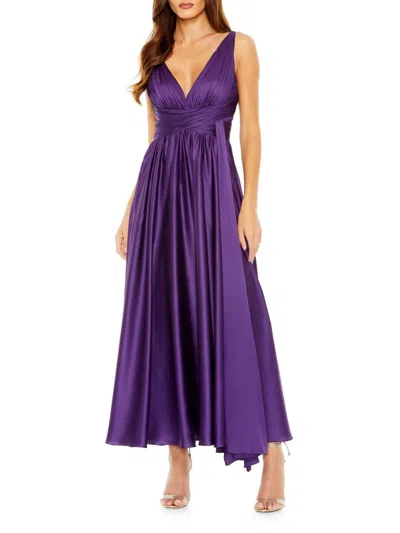 Mac Duggal Women's Pleated Charmeuse Halter A-line Gown In Purple