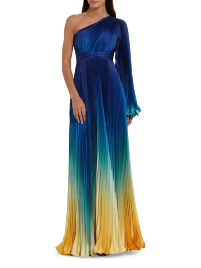 Mac Duggal Women's Pleated Charmeuse Ombré Gown In Blue