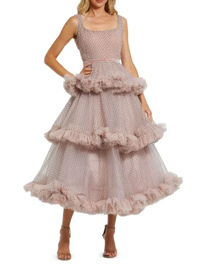 Mac Duggal Women's Polka Dot Ruffle Tulle Cocktail Dress In Blush