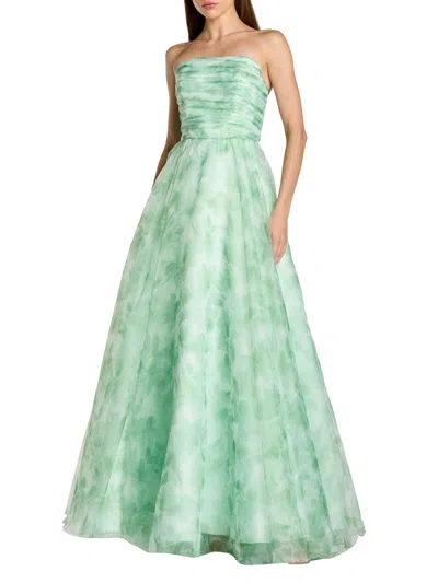 Mac Duggal Strapless Floral Chiffon Gown With Ruched Detail In Multi