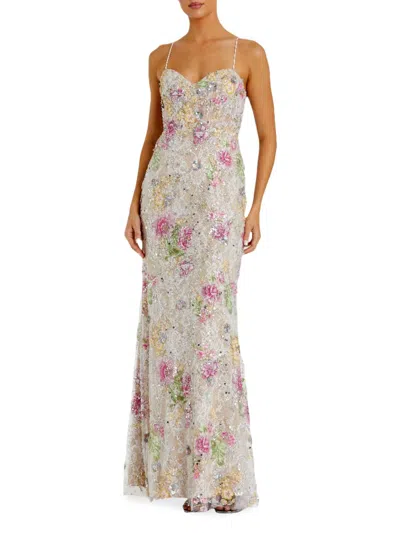 Mac Duggal Sleeveless Bustier Gown Featuring Floral Embellishments And Sweetheart Neckline In Multi