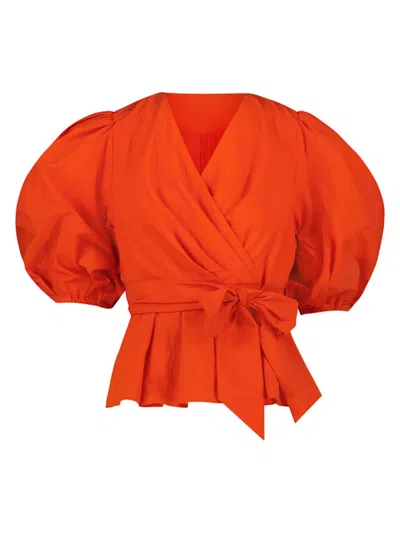 Mac Duggal Women's Puff-sleeve Wrap Blouse In Sunset