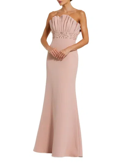 Mac Duggal Crepe Strapless Gown With Rhinestone Beading In Pink