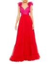 MAC DUGGAL WOMEN'S RUFFLED CHIFFON LACE-UP GOWN