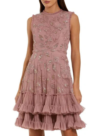 Mac Duggal Women's Ruffled Floral Embroidered Minidress In Pink