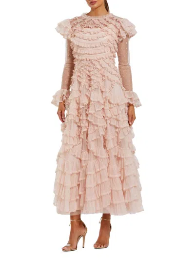 Mac Duggal Women's Ruffled Lace Maxi Dress In Pink