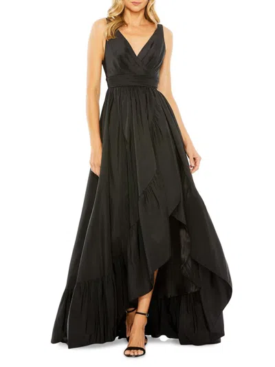 Mac Duggal Women's Satin Flounce V-neck Gown In Black
