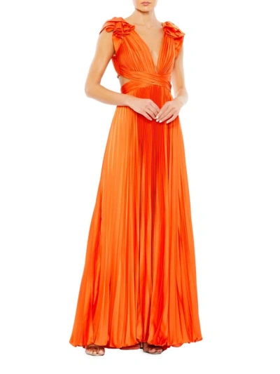 Mac Duggal Women's Satin Pleated Lace-up Gown In Sunset