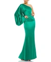 Mac Duggal Satin Puff Sleeve Gown In Emerald