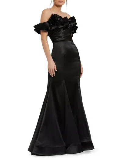 Mac Duggal Women's Satin Ruffled Off-the-shoulder Mermaid Gown In Black