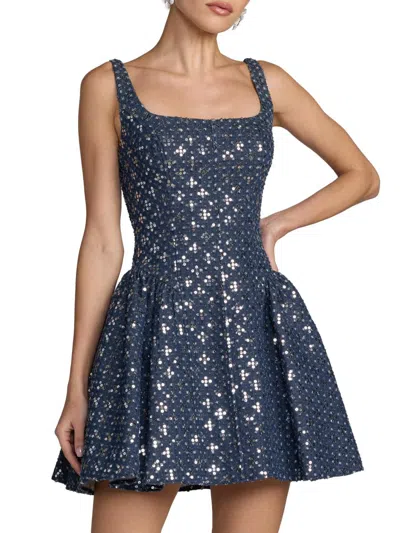 Mac Duggal Women's Sequin Denim Fit & Flare Mini Dress In Blue