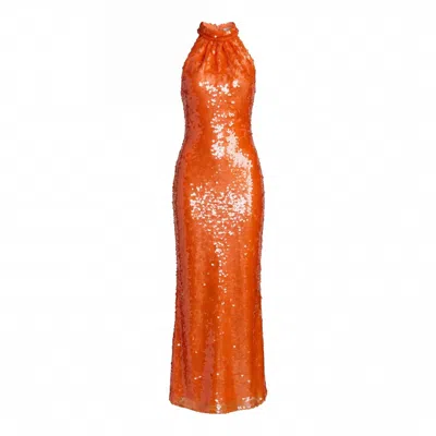 Mac Duggal Women's Sequin Halter Neck Open Back Dress - Orange