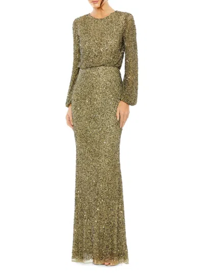 Mac Duggal Women's Sequined Blouson Column Gown In Olive