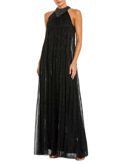 Mac Duggal Sleeveless Halter Neck Embellished Trapeze Gown In Black