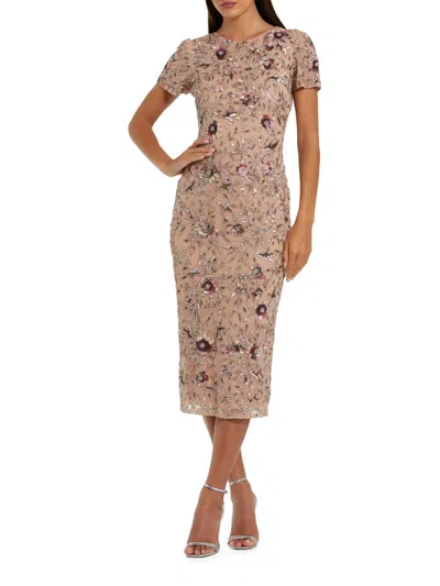 Mac Duggal 10102 Midi Length Cocktail Short Floral Applique Dress In Multi