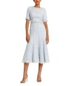 Mac Duggal Embellished Illusion Flounce Sleeve Tea Length Dress In Blue Multi