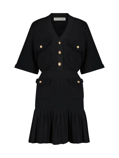 Mac Duggal Women's Short-sleeve Pleated Knit Minidress In Black