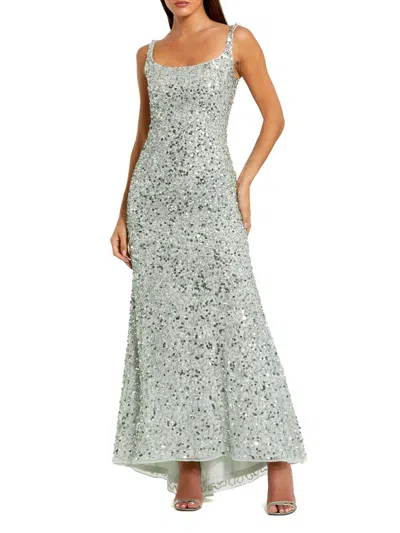 Mac Duggal Sleeveless Sequin Slip Gown In Sage