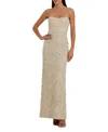 Mac Duggal Strapless Beaded Lace Column Gown With Sweetheart Neckline In Beige