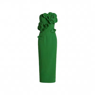 Mac Duggal Crepe Strapless Midi Dress With 3d Flower Detail In Green