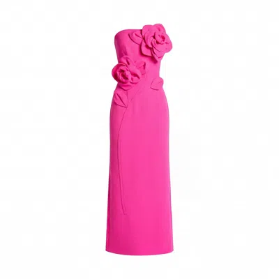 Crepe Strapless Midi Dress With 3d Flower Detail In Pink from Wolf & Badger