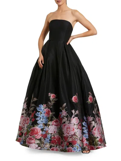 Mac Duggal 11970 Long Ball Gown Floral Prom Dress In Black