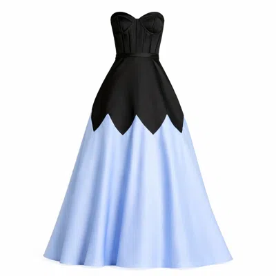 Mac Duggal Corset Strapless Sweetheart Colorblock Satin Ball Gown In Multi