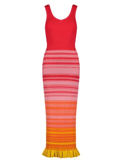 Mac Duggal Women's Stripe Body-con Midi-dress In Red