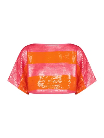 Mac Duggal Women's Striped Sequin Crop Top In Hot Pink Multi