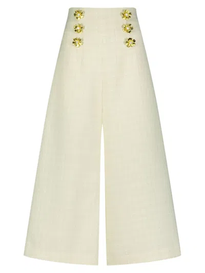 Mac Duggal Women's Tweed High-waist Wide-leg Trousers In Cream