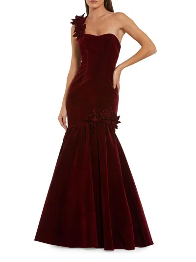 Mac Duggal Beaded High Neck Lace Mesh Sleeveless Column Gown In Burgundy