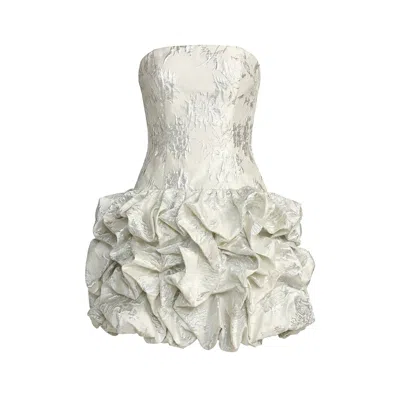 Mac Duggal Women's White Strapless Brocade Bubble Hem Mini Dress