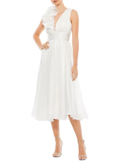 Mac Duggal Womens A Line V Neck Midi Dress In White