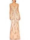 Mac Duggal Womens Beaded Formal Evening Dress In Gold