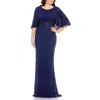 Mac Duggal Navy Embellished Cape Sleeve Gown (plus) In Multi