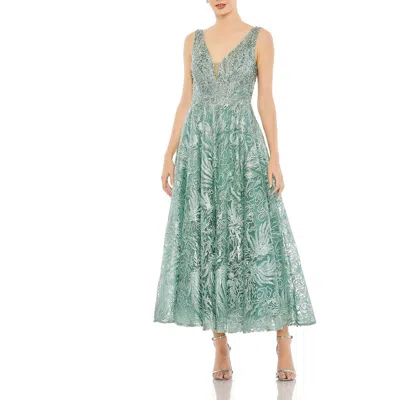 Mac Duggal Womens Beaded Mesh Evening Dress In Green