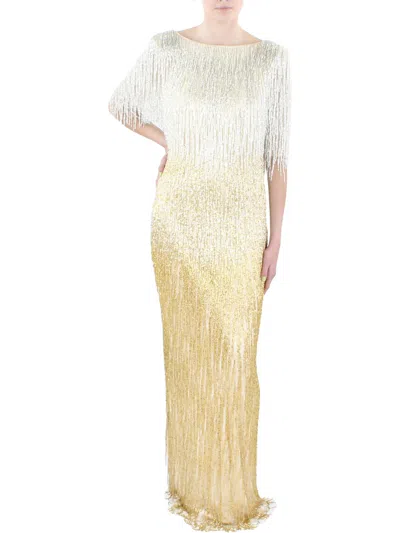 Mac Duggal Womens Beaded Ombre Evening Dress In Multi